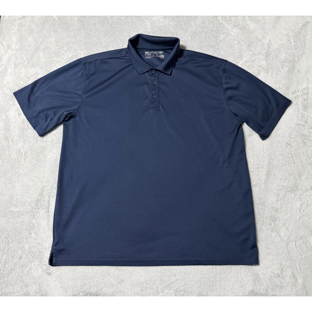 Ariat‎ TEK Mens Large Navy Blue Performance Polo Shirt Polyester